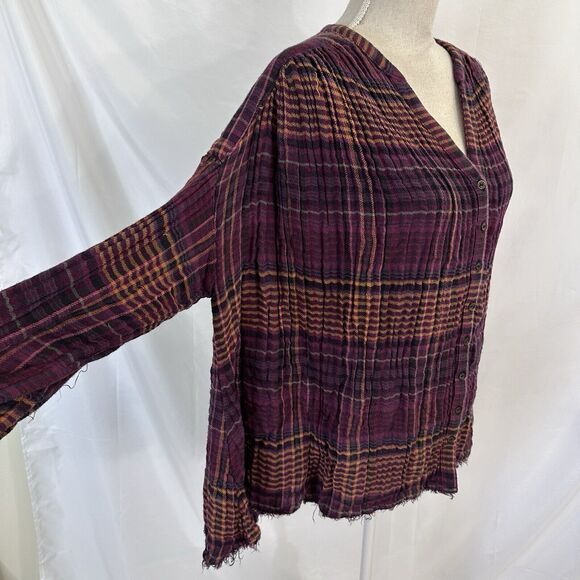 Free People Come On Over Shirt Size SMALL Plaid Oversized Button Up - Picture 5 of 8